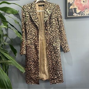 Anne Klein Vintage Silk Leopard Print Long Blazer Suit sz 8